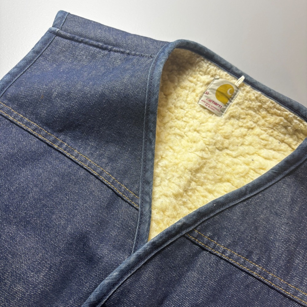 Vintage 1984 Carhartt USA Sherpa Lined Denim Vest Mens XL Workwear Union Made